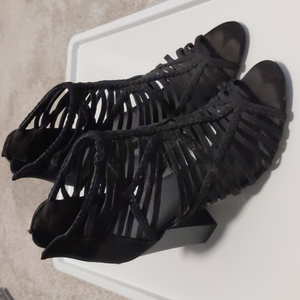 Black, suede Guess block heels, size 8.5